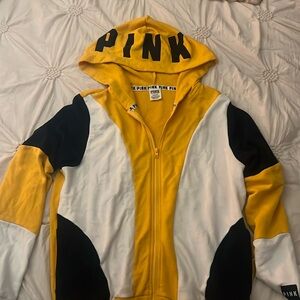 Brand: PINK 
Size: Large 
Colors: yellow, white, and black 

Super cute !!